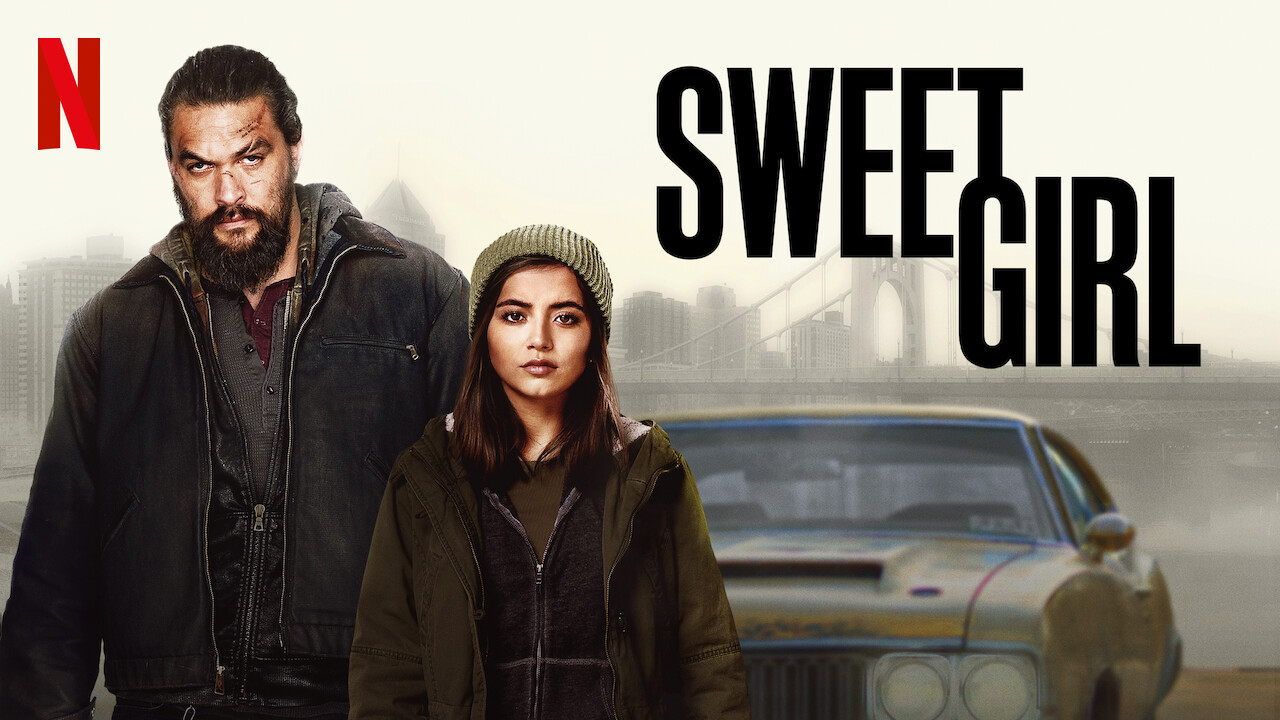 A promotional image for "Sweet Girl" of Ray and Rachel standing behind him